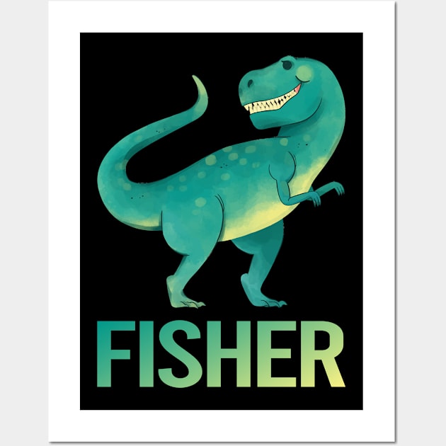 Happy Dinosaur - Fisher Name Wall Art by Atlas Skate